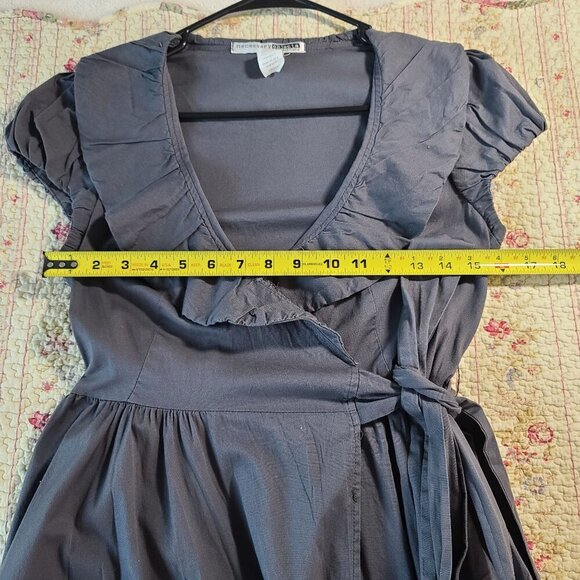 Necessary Objects Gray Short Sleeve Wrap Dress Cotton Blend‎ Ruffle Neck Small - Picture 10 of 12